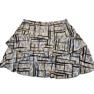 Top Ligne Women's Abstract Print Tiered Ruffled Skort Skirt Black White Large